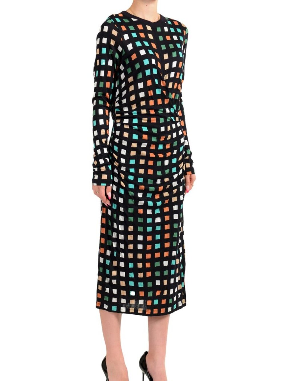 Hugo Boss Womens Esetta Plaid Long Sleeve Shift Dress Size XL Multicolor